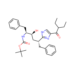 CCC(CC)C(=O)c1c[nH]c([C@H](Cc2ccccc2)C[C@H](O)[C@H](Cc2ccccc2)NC(=O)OC(C)(C)C)n1 ZINC000026501949