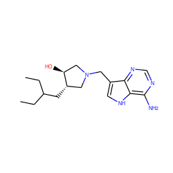 CCC(CC)C[C@H]1CN(Cc2c[nH]c3c(N)ncnc23)C[C@@H]1O ZINC000064574023