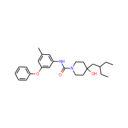 CCC(CC)CC1(O)CCN(C(=O)Nc2cc(C)cc(Oc3ccccc3)c2)CC1 ZINC000299859536