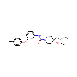 CCC(CC)CC1(O)CCN(C(=O)Nc2cccc(Oc3ccc(C)cc3)c2)CC1 ZINC000140042851