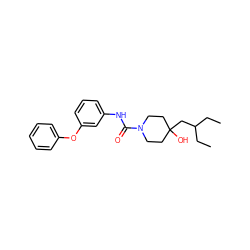 CCC(CC)CC1(O)CCN(C(=O)Nc2cccc(Oc3ccccc3)c2)CC1 ZINC000140093987