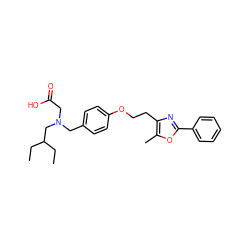 CCC(CC)CN(CC(=O)O)Cc1ccc(OCCc2nc(-c3ccccc3)oc2C)cc1 ZINC000028949137