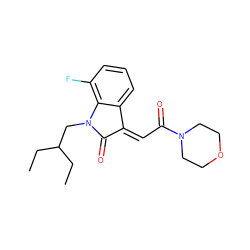 CCC(CC)CN1C(=O)/C(=C/C(=O)N2CCOCC2)c2cccc(F)c21 ZINC000049037085