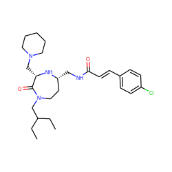 CCC(CC)CN1CC[C@@H](CNC(=O)/C=C/c2ccc(Cl)cc2)N[C@@H](CN2CCCCC2)C1=O ZINC000118700453