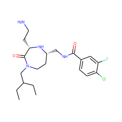 CCC(CC)CN1CC[C@@H](CNC(=O)c2ccc(Cl)c(F)c2)N[C@@H](CCN)C1=O ZINC000118701224