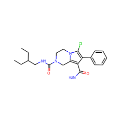 CCC(CC)CNC(=O)N1CCn2c(Cl)c(-c3ccccc3)c(C(N)=O)c2C1 ZINC000223391057