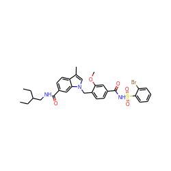 CCC(CC)CNC(=O)c1ccc2c(C)cn(Cc3ccc(C(=O)NS(=O)(=O)c4ccccc4Br)cc3OC)c2c1 ZINC000027406467