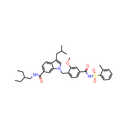 CCC(CC)CNC(=O)c1ccc2c(CC(C)C)cn(Cc3ccc(C(=O)NS(=O)(=O)c4ccccc4C)cc3OC)c2c1 ZINC000027330198