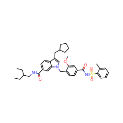 CCC(CC)CNC(=O)c1ccc2c(CC3CCCC3)cn(Cc3ccc(C(=O)NS(=O)(=O)c4ccccc4C)cc3OC)c2c1 ZINC000027407941