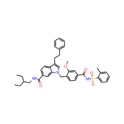 CCC(CC)CNC(=O)c1ccc2c(CCc3ccccc3)cn(Cc3ccc(C(=O)NS(=O)(=O)c4ccccc4C)cc3OC)c2c1 ZINC000027326298