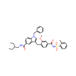 CCC(CC)CNC(=O)c1ccc2c(c1)c(Cc1ccc(C(=O)NS(=O)(=O)c3ccccc3C)cc1OC)cn2Cc1ccccc1 ZINC000027329086