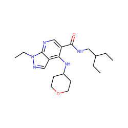 CCC(CC)CNC(=O)c1cnc2c(cnn2CC)c1NC1CCOCC1 ZINC000045498006