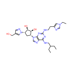 CCC(CC)CNc1nc(NCCc2cn(CC)cn2)nc2c1ncn2[C@@H]1C[C@H](n2cc(CO)cn2)[C@@H](O)[C@H]1O ZINC000049767442