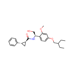 CCC(CC)COc1ccc([C@H](CO)NC(=O)[C@H]2C[C@@H]2c2ccccc2)c(OC)c1 ZINC000140607139