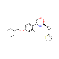 CCC(CC)COc1ccc([C@H](CO)NC(=O)[C@H]2C[C@@H]2c2cccs2)c(C)c1 ZINC000140607519