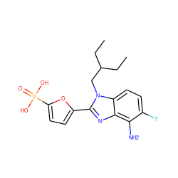 CCC(CC)Cn1c(-c2ccc(P(=O)(O)O)o2)nc2c(N)c(F)ccc21 ZINC000045324738