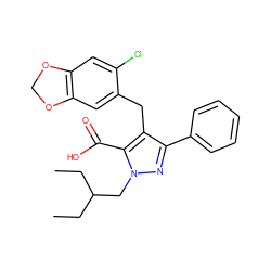 CCC(CC)Cn1nc(-c2ccccc2)c(Cc2cc3c(cc2Cl)OCO3)c1C(=O)O ZINC000026577116