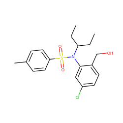 CCC(CC)N(c1cc(Cl)ccc1CO)S(=O)(=O)c1ccc(C)cc1 ZINC000028823155