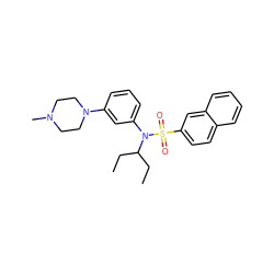 CCC(CC)N(c1cccc(N2CCN(C)CC2)c1)S(=O)(=O)c1ccc2ccccc2c1 ZINC000058590515