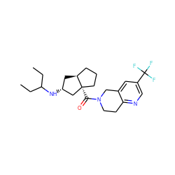 CCC(CC)N[C@@H]1C[C@H]2CCC[C@@]2(C(=O)N2CCc3ncc(C(F)(F)F)cc3C2)C1 ZINC000095594014