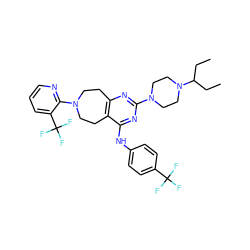 CCC(CC)N1CCN(c2nc3c(c(Nc4ccc(C(F)(F)F)cc4)n2)CCN(c2ncccc2C(F)(F)F)CC3)CC1 ZINC000066260050