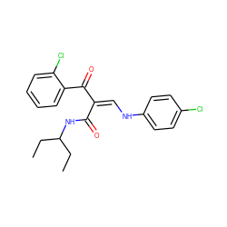 CCC(CC)NC(=O)/C(=C\Nc1ccc(Cl)cc1)C(=O)c1ccccc1Cl ZINC000028701974