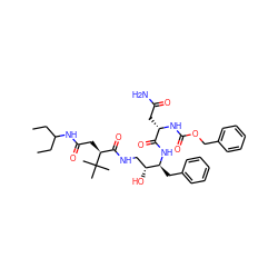 CCC(CC)NC(=O)C[C@@H](C(=O)NC[C@@H](O)[C@H](Cc1ccccc1)NC(=O)[C@H](CC(N)=O)NC(=O)OCc1ccccc1)C(C)(C)C ZINC000026269007