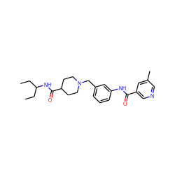 CCC(CC)NC(=O)C1CCN(Cc2cccc(NC(=O)c3cncc(C)c3)c2)CC1 ZINC001772652162