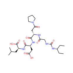 CCC(CC)NC(=O)NCC(=O)N[C@@H](CC(=O)N1CCCC1)C(=O)N[C@@H](CC(=O)O)C(=O)N[C@@H](CC(C)C)C(=O)O ZINC000026281991