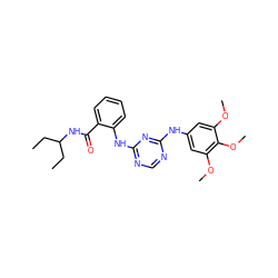 CCC(CC)NC(=O)c1ccccc1Nc1ncnc(Nc2cc(OC)c(OC)c(OC)c2)n1 ZINC000096273920