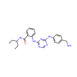 CCC(CC)NC(=O)c1ccccc1Nc1ncnc(Nc2ccc(CN)cc2)n1 ZINC000096273906