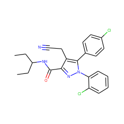 CCC(CC)NC(=O)c1nn(-c2ccccc2Cl)c(-c2ccc(Cl)cc2)c1CC#N ZINC000045337098