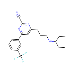 CCC(CC)NCCCc1cc(-c2cccc(C(F)(F)F)c2)nc(C#N)n1 ZINC000038279262