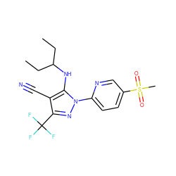 CCC(CC)Nc1c(C#N)c(C(F)(F)F)nn1-c1ccc(S(C)(=O)=O)cn1 ZINC000028566311