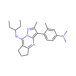 CCC(CC)Nc1c2c(nc3c(-c4ccc(N(C)C)cc4C)c(C)nn13)CCC2 ZINC000034292984