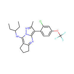 CCC(CC)Nc1c2c(nc3c(-c4ccc(OC(F)(F)F)cc4Cl)c(C)nn13)CCC2 ZINC000072113493