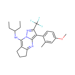 CCC(CC)Nc1c2c(nc3c(-c4ccc(OC)cc4C)c(C(F)(F)F)nn13)CCC2 ZINC000072116433