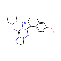 CCC(CC)Nc1c2c(nc3c(-c4ccc(OC)cc4C)c(C)nn13)CCN2 ZINC000034229109