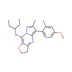 CCC(CC)Nc1c2c(nc3c(-c4ccc(OC)cc4C)c(C)nn13)CCO2 ZINC000072112263