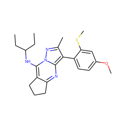 CCC(CC)Nc1c2c(nc3c(-c4ccc(OC)cc4SC)c(C)nn13)CCC2 ZINC000072113539