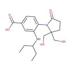 CCC(CC)Nc1cc(C(=O)O)ccc1N1C(=O)CCC1(CO)CO ZINC000000007642