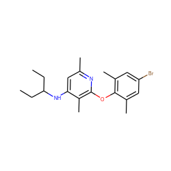 CCC(CC)Nc1cc(C)nc(Oc2c(C)cc(Br)cc2C)c1C ZINC000014975032