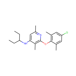 CCC(CC)Nc1cc(C)nc(Oc2c(C)cc(Cl)cc2C)c1C ZINC000014975030