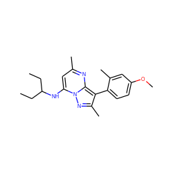 CCC(CC)Nc1cc(C)nc2c(-c3ccc(OC)cc3C)c(C)nn12 ZINC000001488097