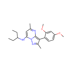 CCC(CC)Nc1cc(C)nc2c(-c3ccc(OC)cc3OC)c(C)nn12 ZINC000027192819