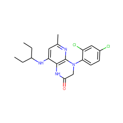 CCC(CC)Nc1cc(C)nc2c1NC(=O)CN2c1ccc(Cl)cc1Cl ZINC000013584780