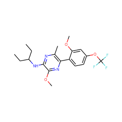 CCC(CC)Nc1nc(C)c(-c2ccc(OC(F)(F)F)cc2OC)nc1OC ZINC000003986715