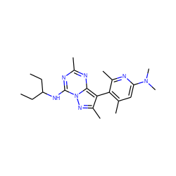 CCC(CC)Nc1nc(C)nc2c(-c3c(C)cc(N(C)C)nc3C)c(C)nn12 ZINC000040408025