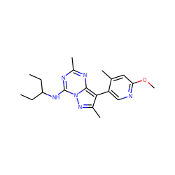 CCC(CC)Nc1nc(C)nc2c(-c3cnc(OC)cc3C)c(C)nn12 ZINC000040410688