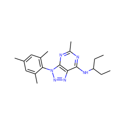 CCC(CC)Nc1nc(C)nc2c1nnn2-c1c(C)cc(C)cc1C ZINC000013794999